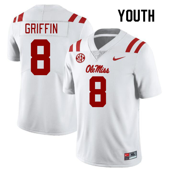 Youth #8 Jam Griffin Ole Miss Rebels College Football Jerseyes Stitched Sale-White